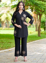 Thumbnail for Prazu Fashion Black Rayon Multi Embroidery Thread Work Co-Ords Set