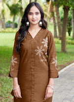 Thumbnail for Prazu Fashion Brown Pink Rayon Multi Embroidery Thread Work Co-Ords Set