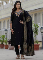 Thumbnail for Prazu Fashion Black Roman Silk Embroidered Sequence Designer Kurta Set