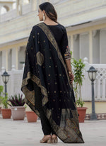 Thumbnail for Prazu Fashion Black Roman Silk Embroidered Sequence Designer Kurta Set