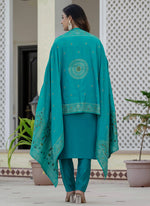 Thumbnail for Prazu Fashion Firozi Roman Silk Embroidered Sequence Designer Kurta Set