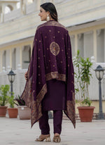 Thumbnail for Prazu Fashion Wine Roman Silk Embroidered Sequence Designer Kurta Set