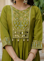 Thumbnail for Prazu Fashion Mehendi Viscose Roman Silk Real Mirror Hand Work Kurta Set