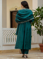 Thumbnail for Prazu Fashion Teal Viscose Roman Silk Real Mirror Hand Work Kurta Set