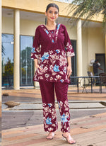 Thumbnail for Prazu Fashion Maroon Pure Cotton Stylish Prints Co-Ords Set