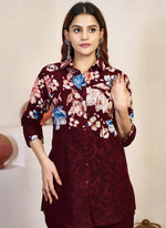 Thumbnail for Prazu Fashion Maroon Pure Cotton Stylish Prints Co-Ords Set