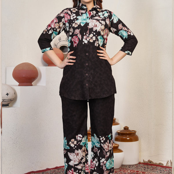 Prazu Fashion Wine Pure Cotton Stylish Prints Co-Ords Set