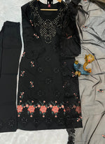 Thumbnail for Prazu Fashion Black Viscose Roman Silk Embroidered Sequence Work Kurta Set