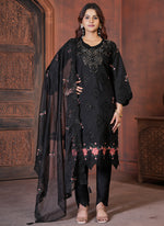 Thumbnail for Prazu Fashion Black Viscose Roman Silk Embroidered Sequence Work Kurta Set
