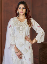 Thumbnail for Prazu Fashion White Viscose Roman Silk Embroidered Sequence Work Kurta Set