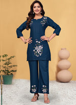 Thumbnail for Prazu Fashion Blue Rayon Embroidery Thread Work Co-Ords Set