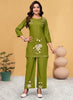 Prazu Fashion Mahendi Rayon Embroidery Thread Work Co-Ords Set - Distacart