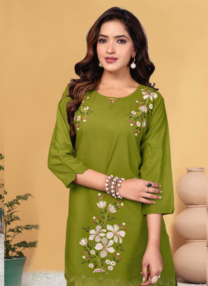 Prazu Fashion Mahendi Rayon Embroidery Thread Work Co-Ords Set - Distacart