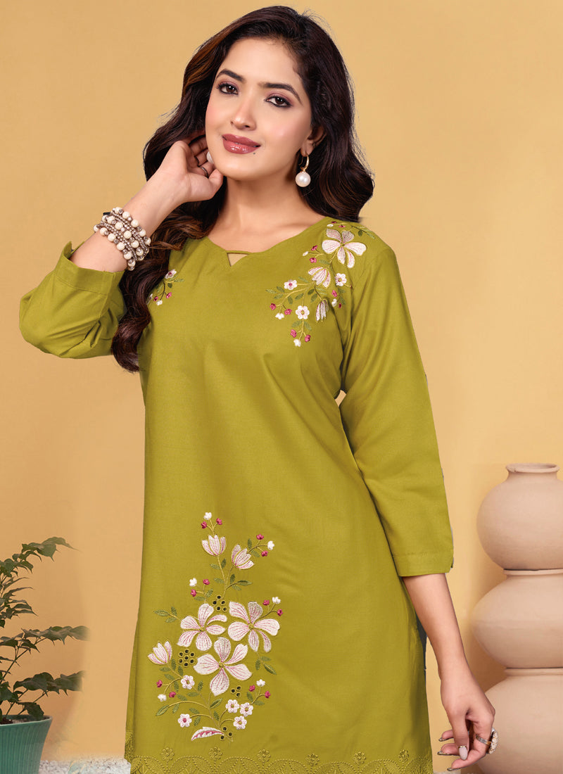 Prazu Fashion Mustard Rayon Embroidery Thread Work Co-Ords Set - Distacart