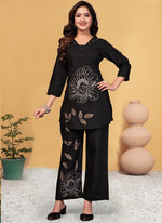 Thumbnail for Prazu Fashion Black Viscose Rayon Embroidery Thread Work Co-Ords Set