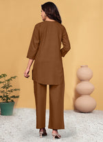 Thumbnail for Prazu Fashion Brown Viscose Rayon Embroidery Thread Work Co-Ords Set