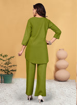 Thumbnail for Prazu Fashion Parrot Green Viscose Rayon Embroidery Thread Work Co-Ords Set