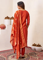 Thumbnail for Prazu Fashion Rust Roman Silk Embroidered Sequence Work Kurta Set