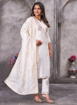 Thumbnail for Prazu Fashion White Roman Silk Embroidered Sequence Work Kurta Set