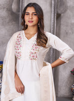 Thumbnail for Prazu Fashion White Roman Silk Embroidered Sequence Work Kurta Set