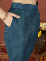 Thumbnail for Anouk Teal Floral Embroidered Sequinned Organza Straight Kurta With Trouser & Dupatta