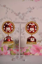 Thumbnail for Maroon Round Shape Ethnic Meenakari Jhumki Earrings By House of Ree - Distacart