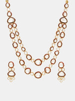 Thumbnail for Ruby Raang 22k Gold Polished Red Meenakari Kundan Layered Necklace With Earrings & Maang Tikka