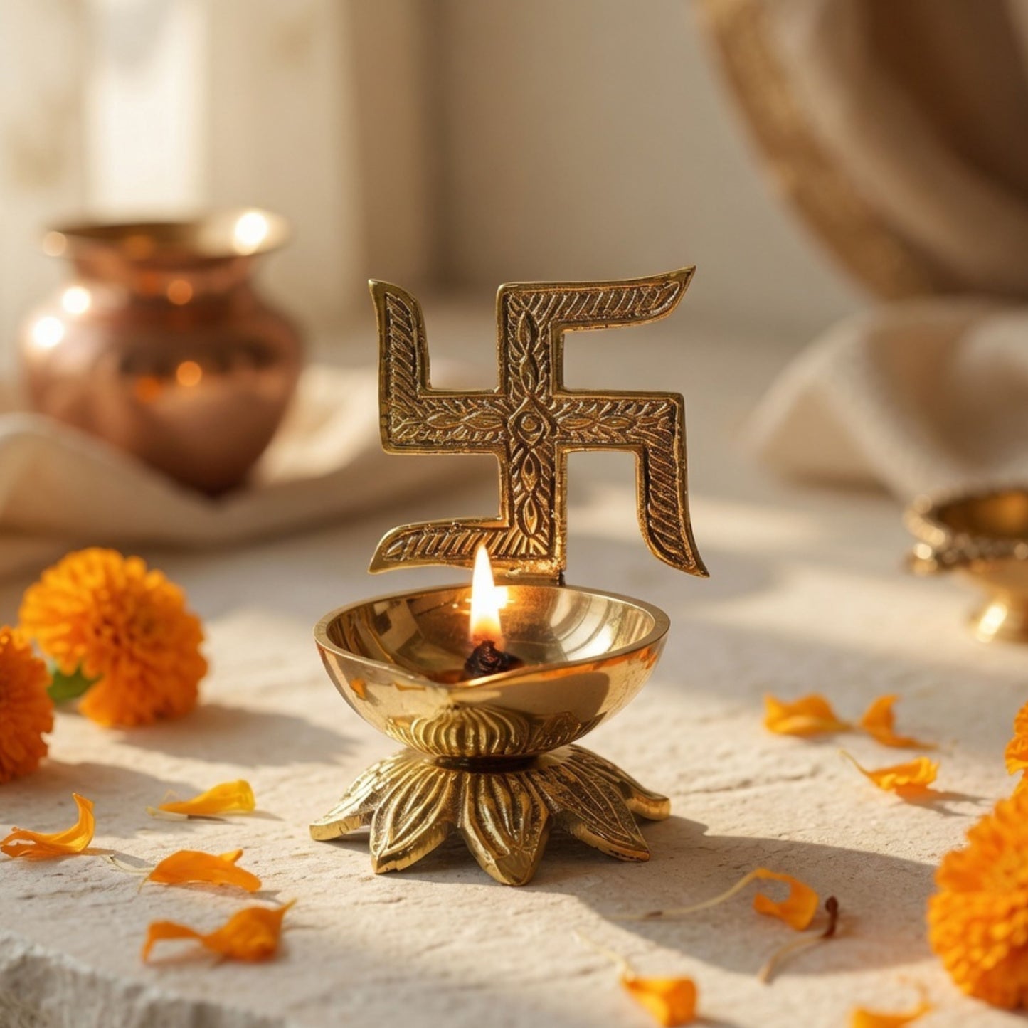 swastik brass diya