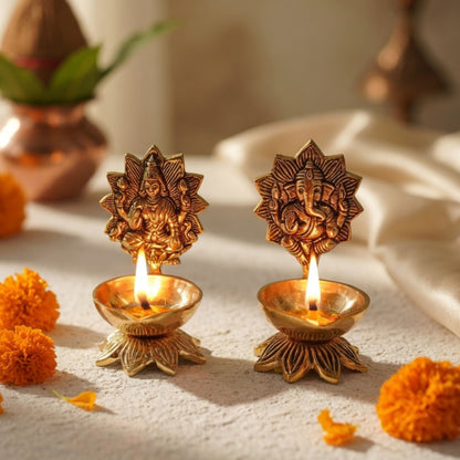 brass lakshmi ganesh diya set