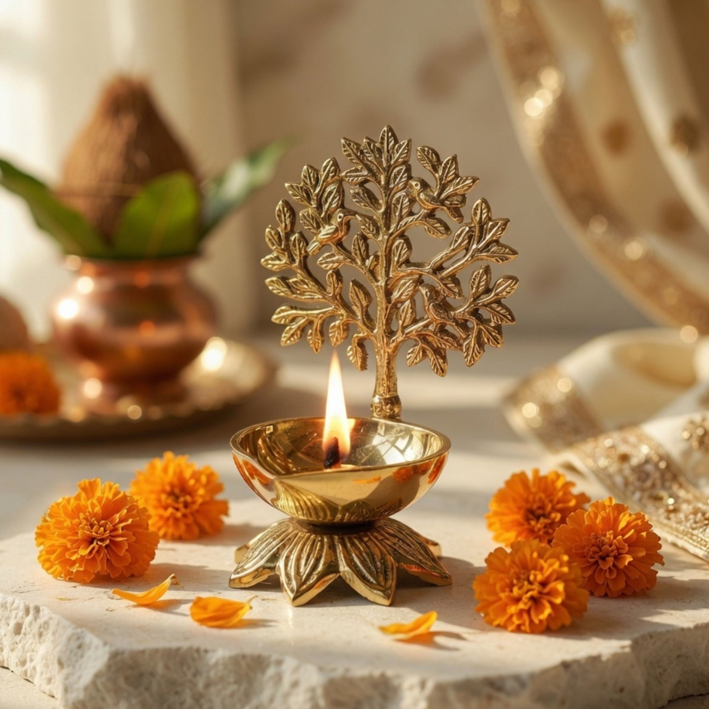 brass kalpvriksh diya
