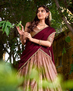 Thumbnail for Evanik Traditional Peach Dupion Silk With Zari Weaving Work Lehenga Choli - Distacart