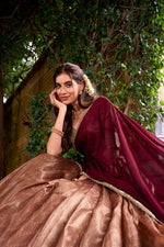 Thumbnail for Evanik Traditional Peach Dupion Silk With Zari Weaving Work Lehenga Choli - Distacart