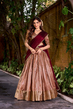 Thumbnail for Evanik Traditional Peach Dupion Silk With Zari Weaving Work Lehenga Choli - Distacart