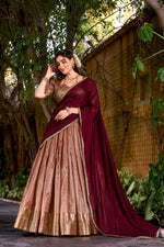 Thumbnail for Evanik Traditional Peach Dupion Silk With Zari Weaving Work Lehenga Choli - Distacart