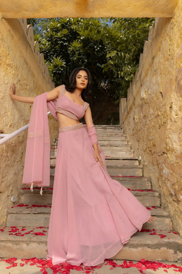 Lehenga Mart Pink Faux Georgette Designer Bollywood Style Wedding Wear Lehenga Choli - Dista