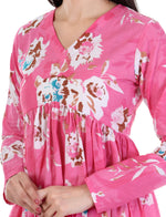 Thumbnail for Jaitra Apparels Pink Printed Pure Cotton Full Sleeves Peplum Top