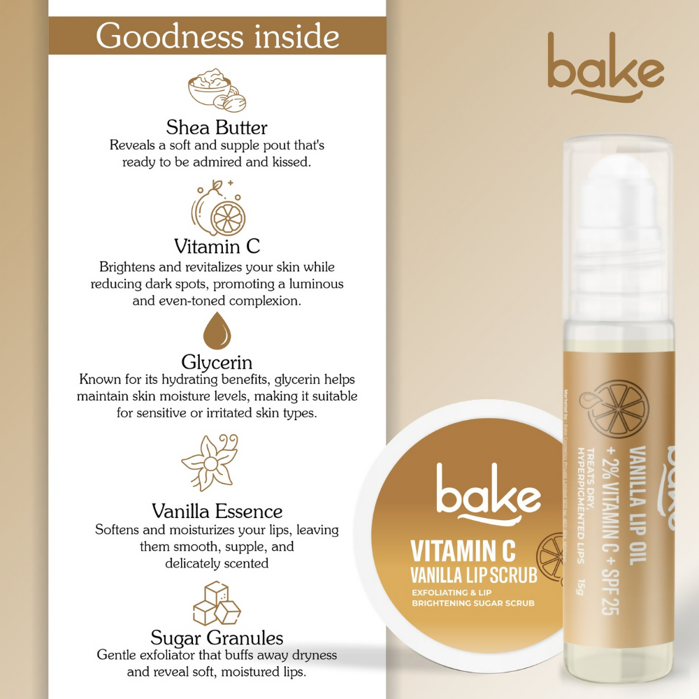 Bake Vitamin C Vanilla Lip Kit With Lip Balm SPF 25 & Lip Scrub For Dark & Pigmented Lips - Distacart