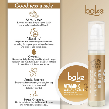 Bake Vitamin C Vanilla Lip Kit With Lip Balm SPF 25 & Lip Scrub For Dark & Pigmented Lips - Distacart