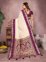 Thumbnail for Aastha Fashion Cream Kalamkari Silk Zari Woven Saree - Distacart