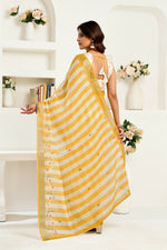 Thumbnail for Vastranavya Yellow White Digital Printed Linen Ready To Wear Designer Saree with Unstitched Blouse - Distacart