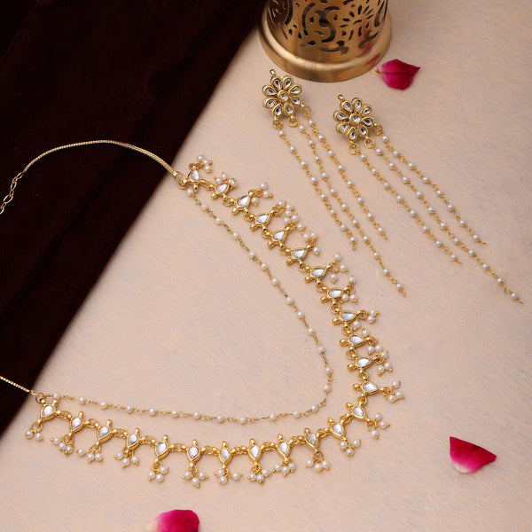 Ruby Raang Gold Kundan Necklace with Dangler Earrings