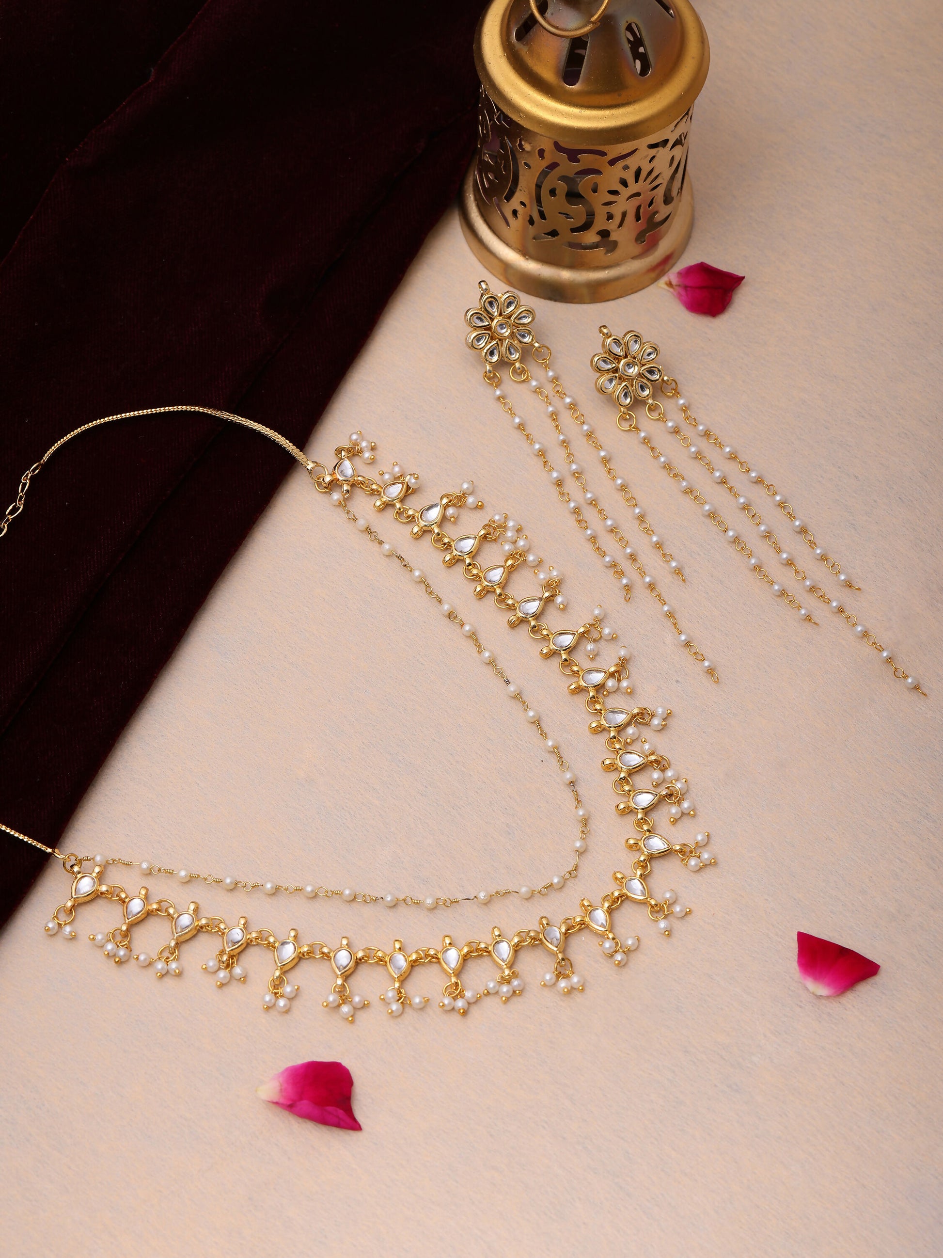 Ruby Raang Gold Kundan Necklace with Dangler Earrings - Distacart