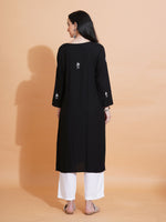Thumbnail for Pahnaz Luxury Rayon Chikankari Long Kurti-Black - Dista