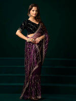 Thumbnail for Joban Fashion Wine Net Party Wear Sarees - Distacart