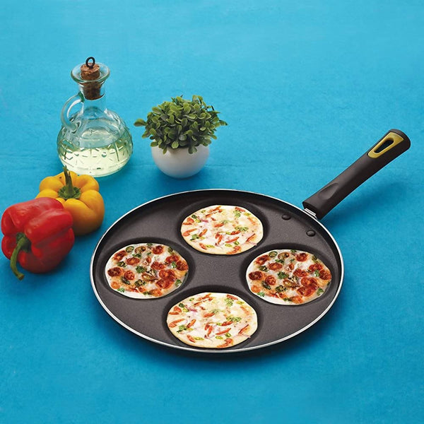 Anjali Diamond Aluminium Dura Big Non Stick Uttappa Tawa (4-Cavities), Black