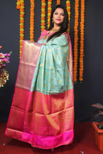 Thumbnail for Jyoti Fashion Women's Sky Blue Kanjivaram Silk Zari Woven Saree with Blouse - Distacart