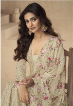 Thumbnail for Anaita Cream Chinon Readymade Suit with Embroidery Sequence Work - Distacart