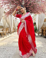 Thumbnail for Preksha Creation Banarasi Red Saree With Zari Work - Distacart