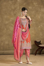 Thumbnail for Aarshi Fashions Orange Embroidered Bandhani Dhoti Wedding Suit