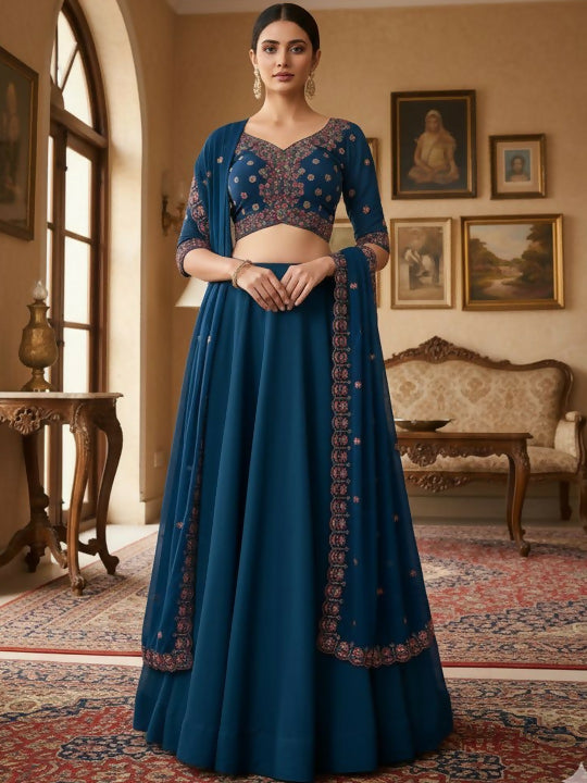 Jihu Culture Women's Blue Zari Embroidery Work Lehenga Choli